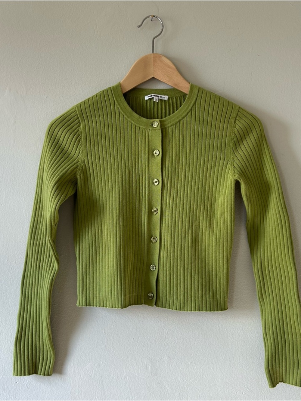 Reformation Green Ribbed Knit Cardigan